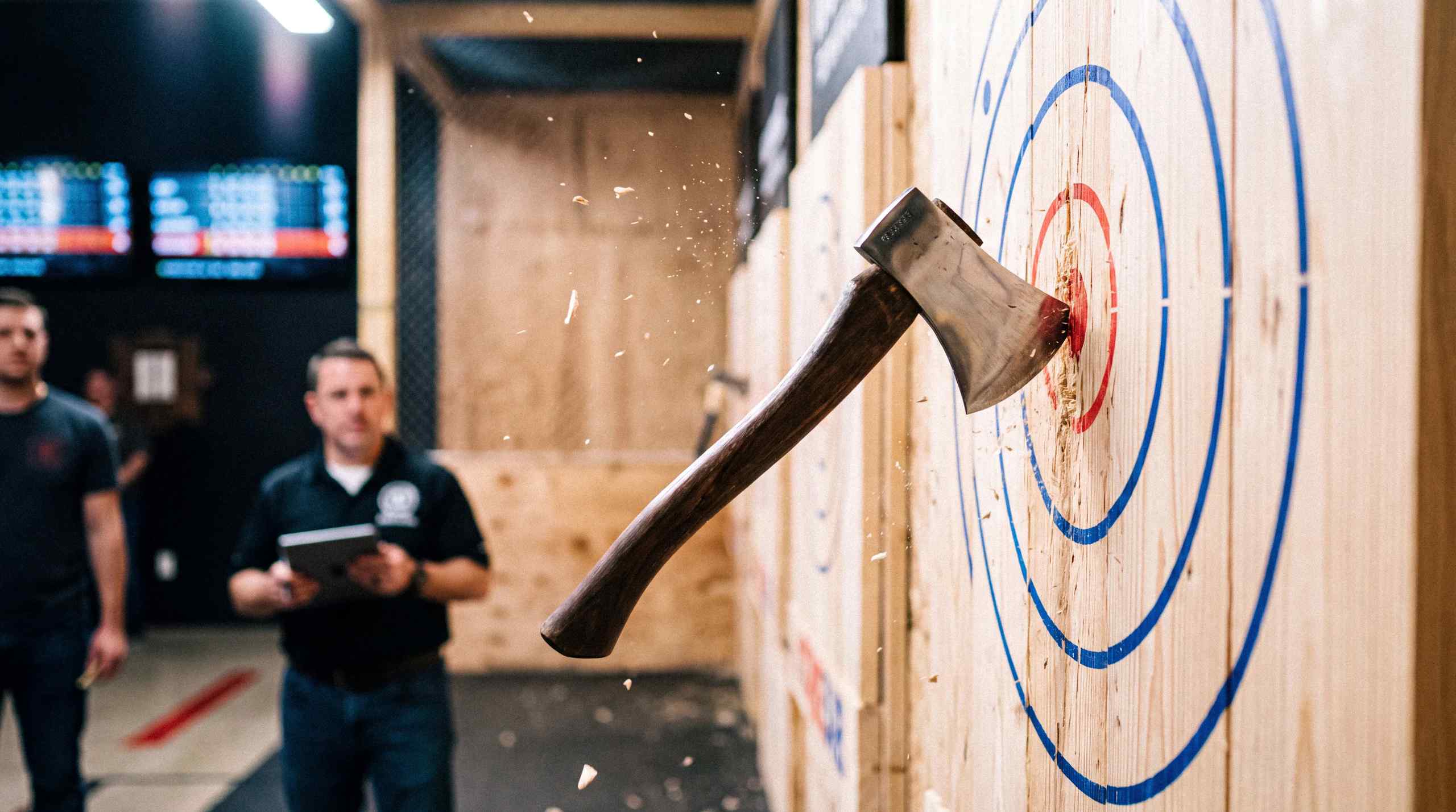 Competitive axe throwing.